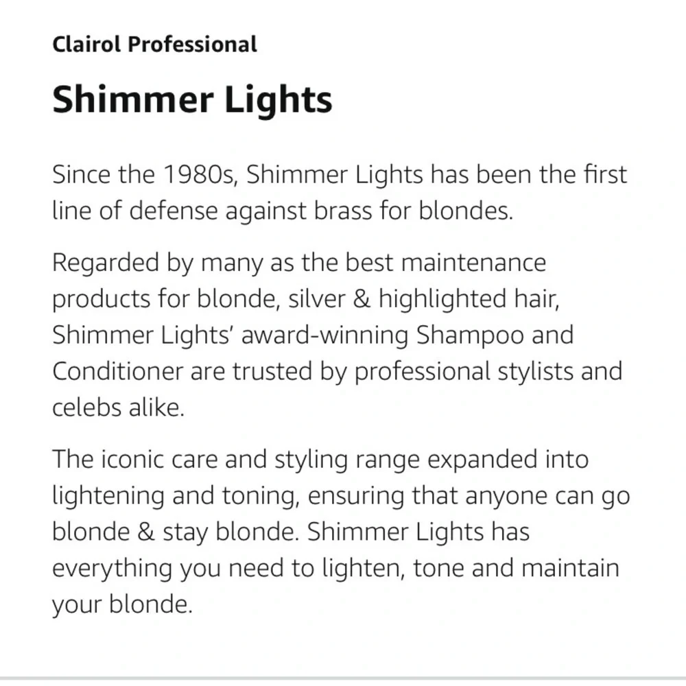 Clairol Professional Shimmer Lights Purple Shampoo Blonde Toning Reduces Brass